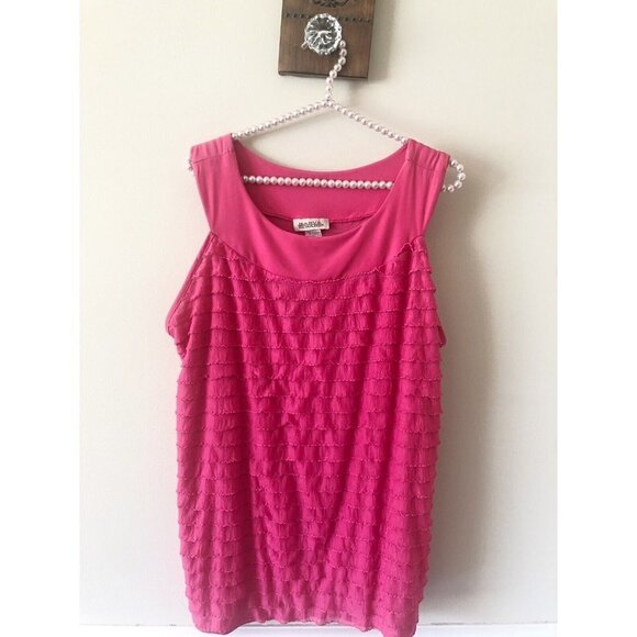 NWT Harve Benard Womens Plus Size 1X Pink Ruffled Sleeveless Top - Picture 1 of 5